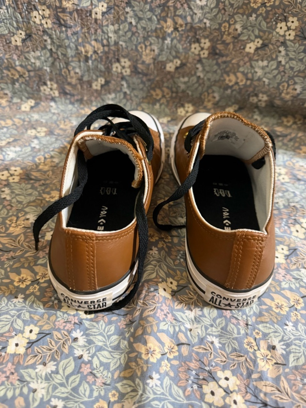 Converse Brown Leather Low Top Sneakers with Black Laces - Picture 3 of 5